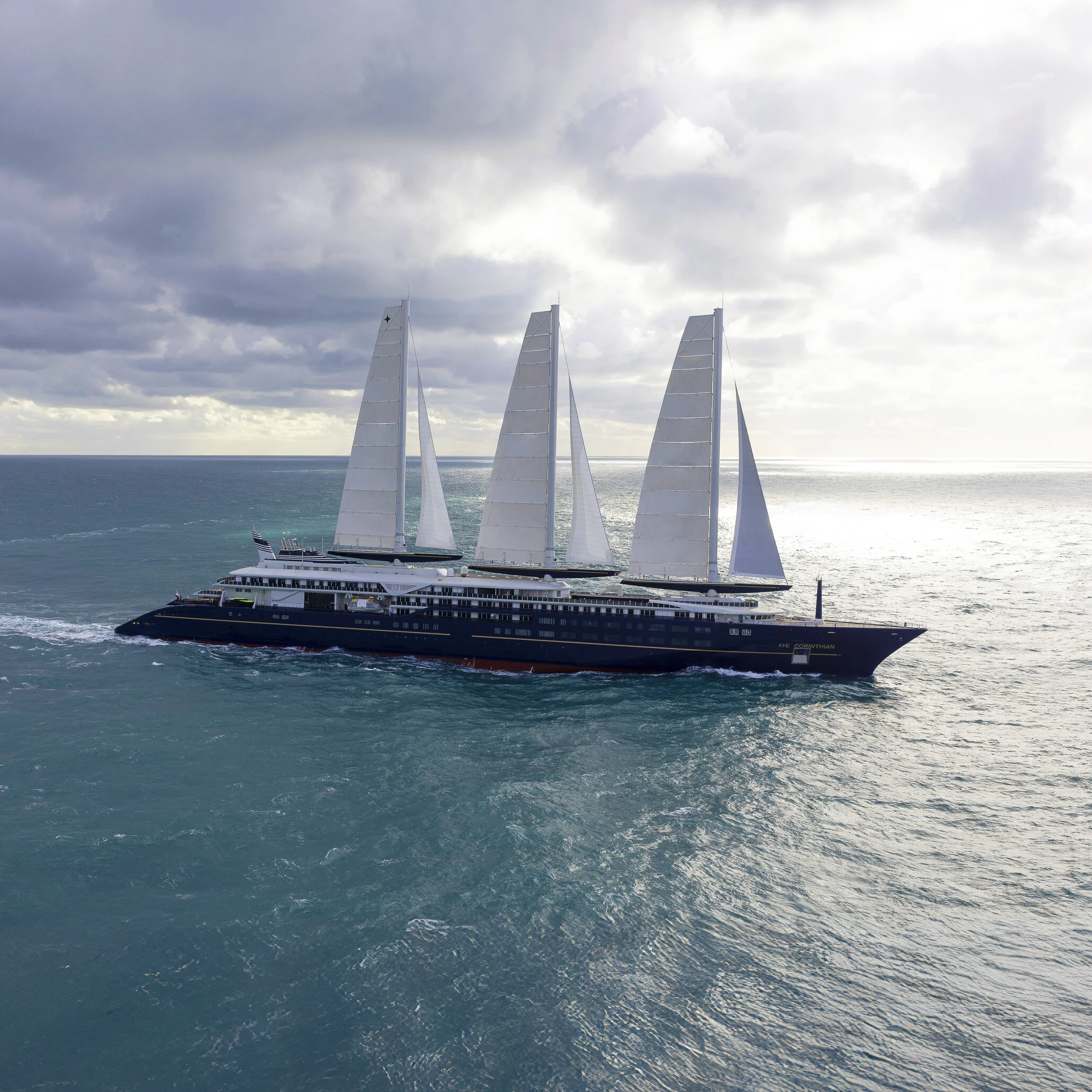 Corinthian Yacht sailing in the open sea